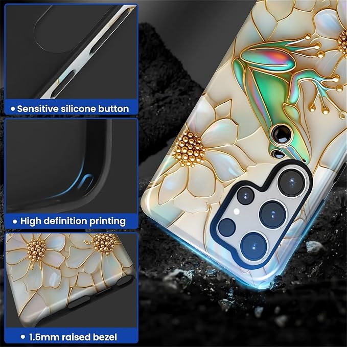 for Samsung Galaxy S25 Ultra Case, Stained Glass Frog Flowers Pattern Glossy 2 - Image 4