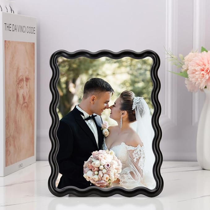 5x7'' Black Heavy Duty Photo Frame, Unique Wave Design High-End Zinc Alloy - Image 2