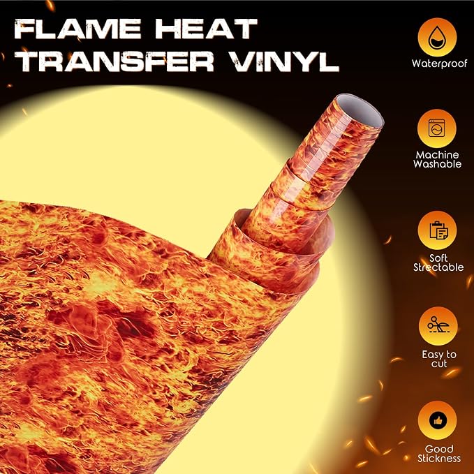 Tintnut Flame Pattern Glow in the Dark HTV Vinyl, stretch washable, suitable - Image 2