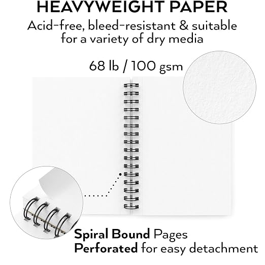 ARTEZA Spiral Sketch Book 5.5x8.5 Drawing Pad 3 Pack 200 Sheets Sketch Pads - Image 3