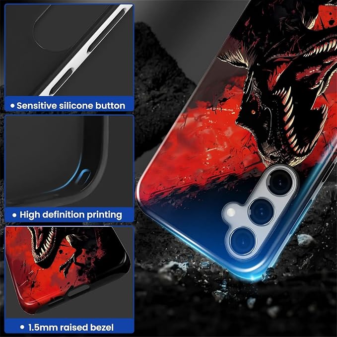 for Samsung Galaxy S25 FE Case, Cool Dinosaur Red Black Pattern Glossy 2 in 1 - Image 6