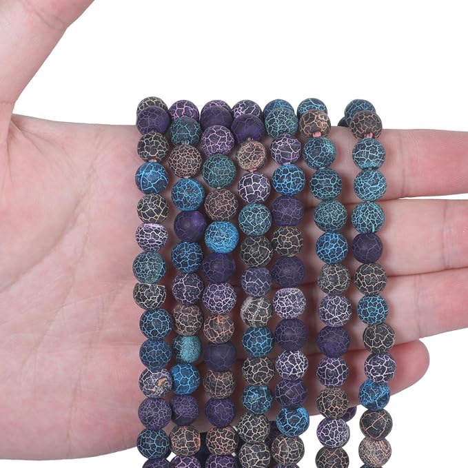 48pcs Natural Matte Colorful Oxidized Gemstone Beads，8mm Frosted Round Loose - Image 3