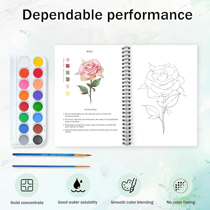 Watercolor Workbooks, 16 Colors Water Color Books Paint Set - Image 4