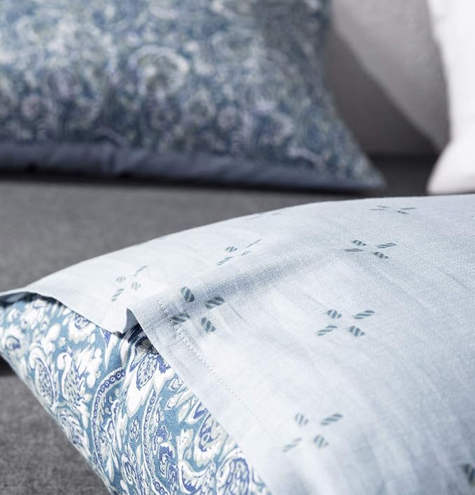 SLEEPBELLA Duvet Cover King, 600 Thread Count Cotton Blue & Green Paisley - Image 5