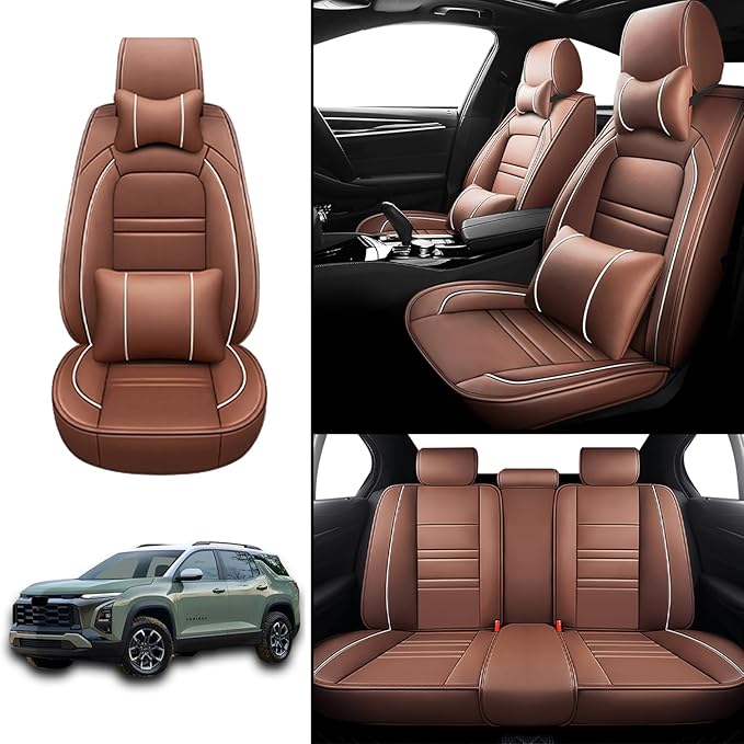 Car Seat Covers for Equinox 2005-2025 | 5-Seats Seat Covers, Waterproof Seat Protectors, Automotive Seat Covers (Full Set with Pillow,Coffee)