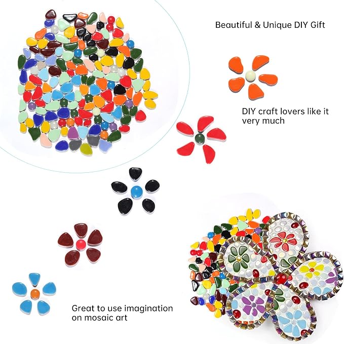 1.1 LB Ceramic Mosaic Tiles for Stepping Stones, DIY Stepping Stone Kit - Image 5