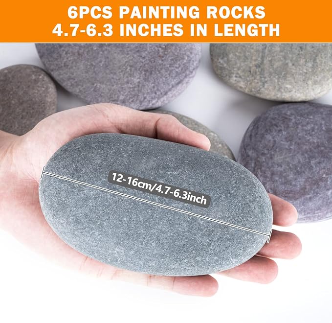 River Rocks for Painting 6 Pcs Extra Large 4.7-6.3 Inch Flat Smooth Painting - Image 2