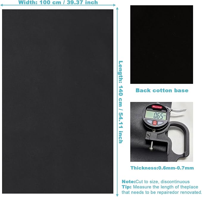 Black Faux Leather Fabric 39"×55" Smooth Grain Upholstery Vinyl - Image 4
