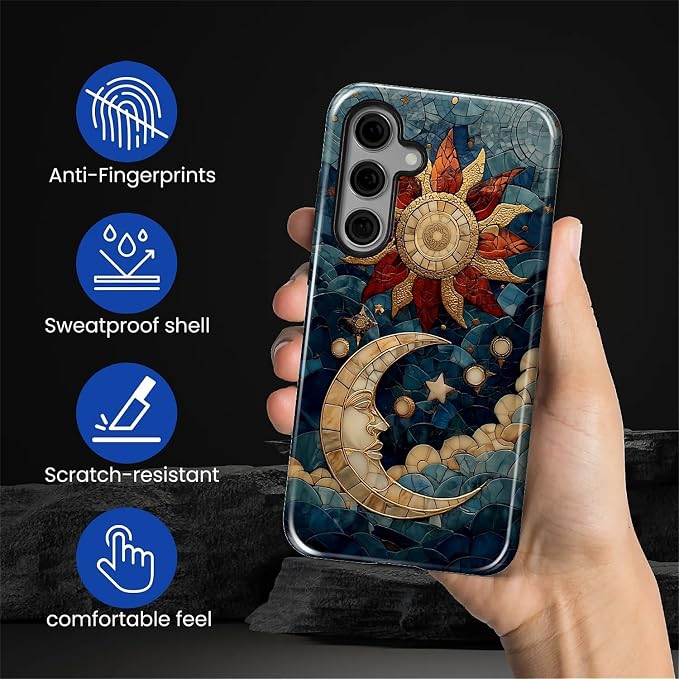Case for Samsung Galaxy S26 Case, Sun Moon Stars Faux Stained Glass Design- - Image 3