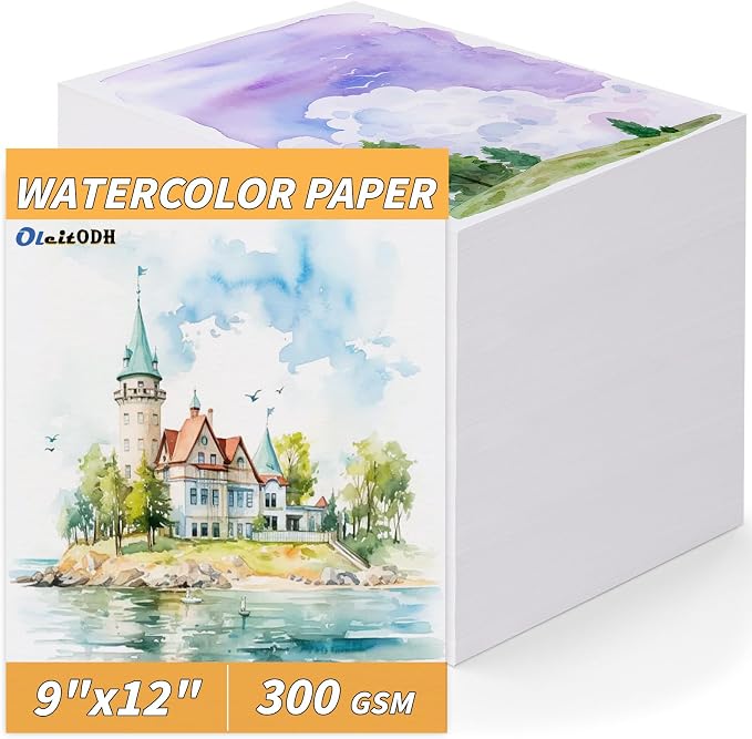 150 Sheets 100% Cotton Watercolor Paper Bulk -140LB/300GSM Art Paper-9 x 12 by Oleitodh