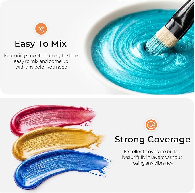 Nicpro 12 Colors Iridescent Acrylic Paint Set, 1 oz/30 ml Chameleon Metallic - Image 4