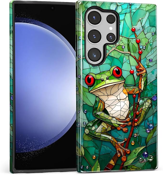 for Samsung Galaxy S24 Ultra Case, Frog Stained Glass Pattern Glossy 2 in 1 - Image 2