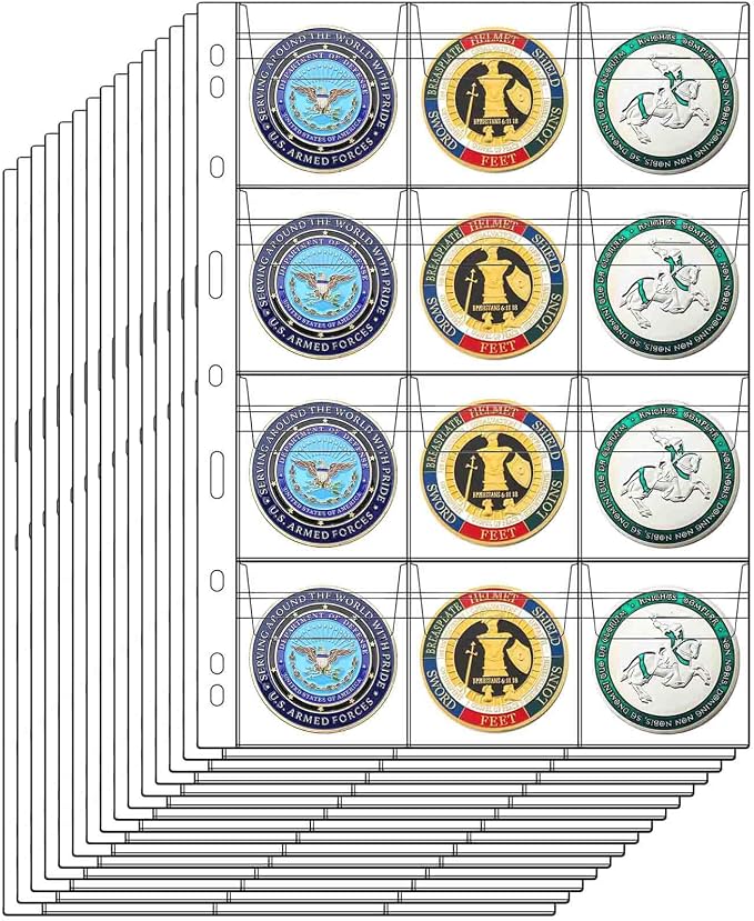 12-Pocket Coin Pages for Collectors, Standard 9-Hole Coin Collection Pages fit by Suremita