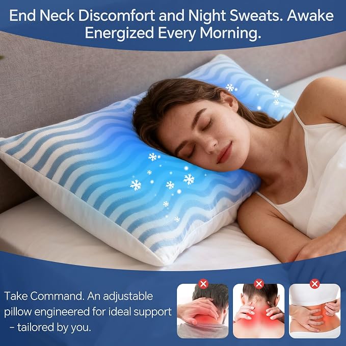 SLEEPDIARY King Size Pillows Set of 2 – Adjustable Shredded Memory Foam Cooling - Image 8