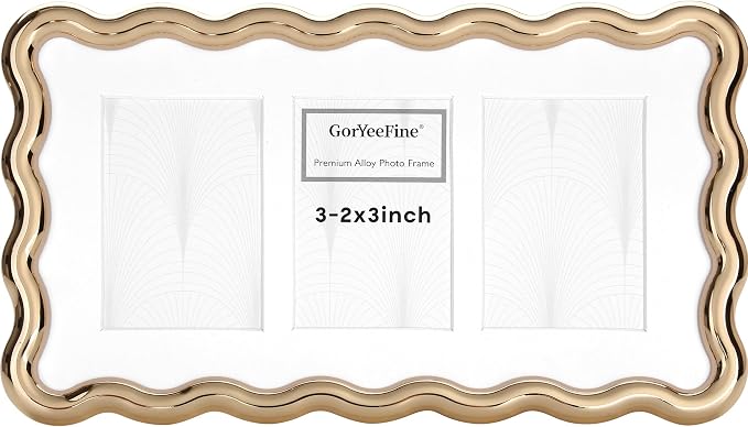 3-2x3'' Gold Heavy-Duty Zinc Alloy Picture Frames, Wave Design Gold plated by GorYeeFine