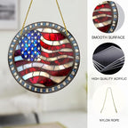 Stained Glass American Flag, Hand-Painted Star Motifs, Vintage Patriotic Wall - Image 3