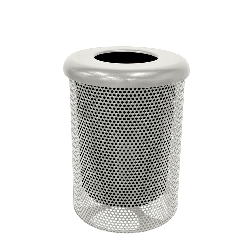 COATEDOUTDOORFURNITURE RFT-P-TXTGRY Heavy Duty Round Trash Receptacle with Flat Top, Liner Included, 32 Gallon, Textured Grey, Made in America