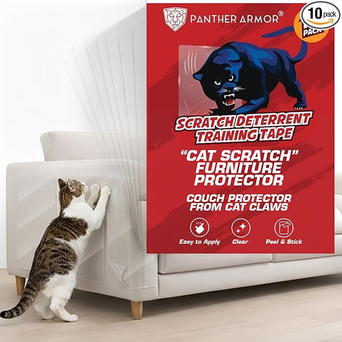 10 Pack Cat Scratch Furniture Protector Tape Sheets – Double-Sided Sticky by PantherArmor