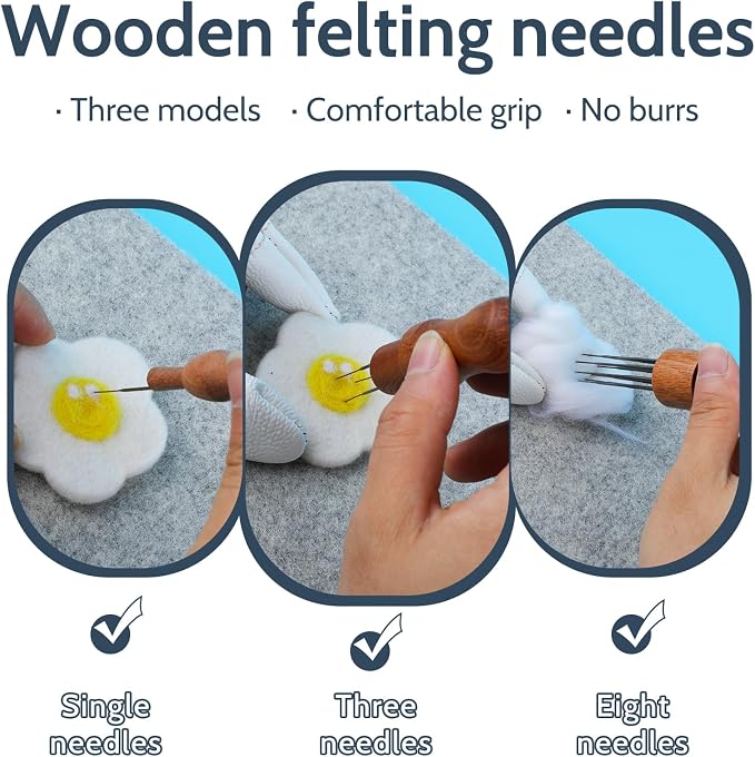 SOCNITC Needle Felting Kit Tools, Wooden Wool Carders, Felt Kit Supplies - Image 3