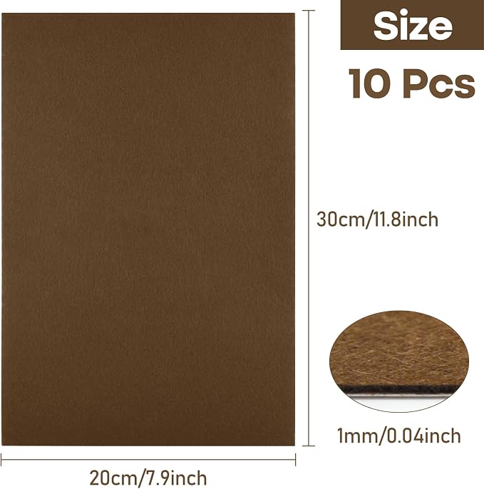 CHRORINE 10 Pcs Brown Felt Fabric Sheets Self Adhesive Felt Sheets 8 x 12 - Image 2