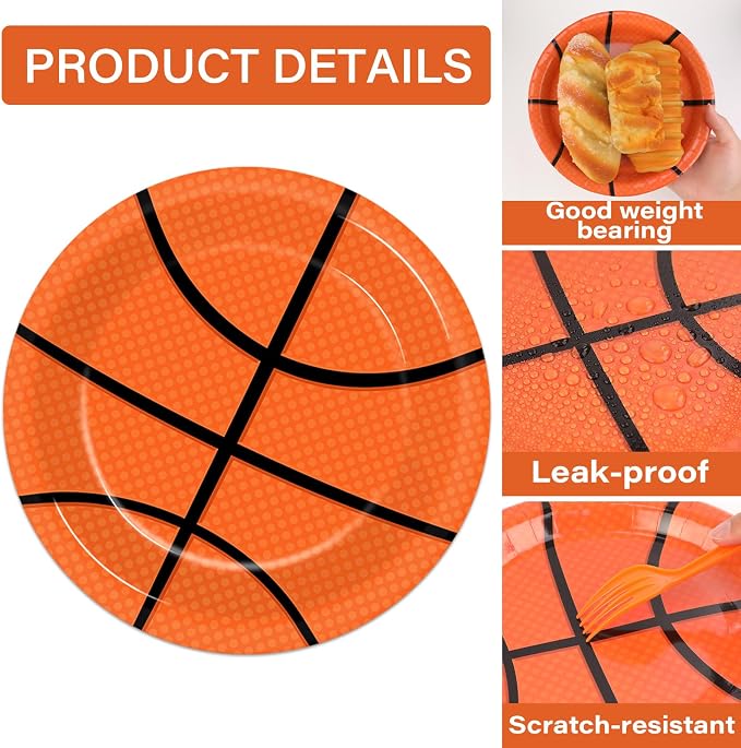 48Pcs Basketball Paper Plates and Napkins Basketball Birthday Party Decorations - Image 3