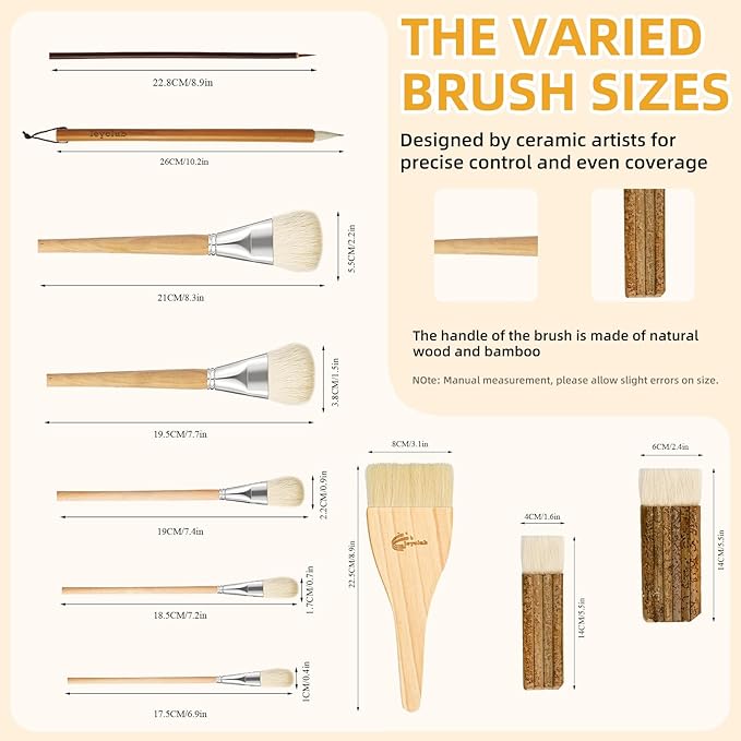 Glaze Brushes Pottery Tools, Different Shape Wool Soft Bristle - Image 4