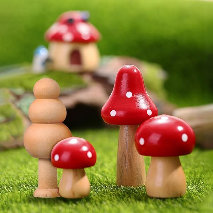 Kisangel 20pcs Mini Wood Mushrooms Wooden Trees Unpainted Little Pegs - Image 4