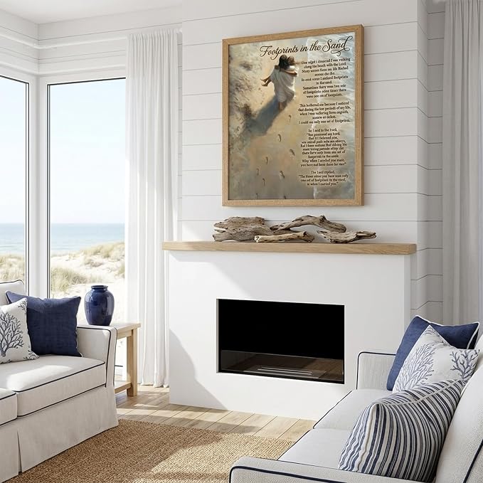 REWBKFIM Footprints In The Sand Christian Canvas Wall Art Inspirational Jesus - Image 6