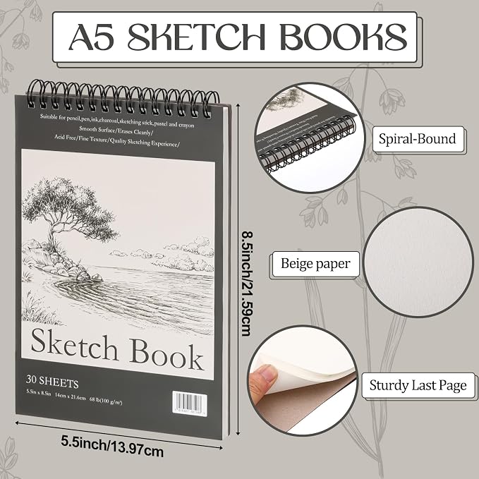 Jexine 10 Pcs 5.5'' x 8.5'' Top Spiral Bound Sketch Book 30 Sheet Each - Image 2
