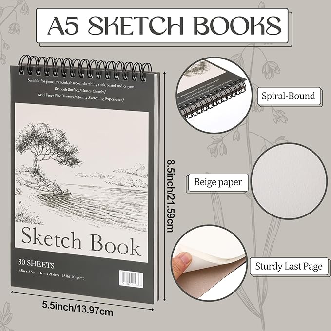 Jexine 60 Pcs 5.5'' x 8.5'' Top Spiral Bound Sketch Book 30 Sheet Each - Image 2