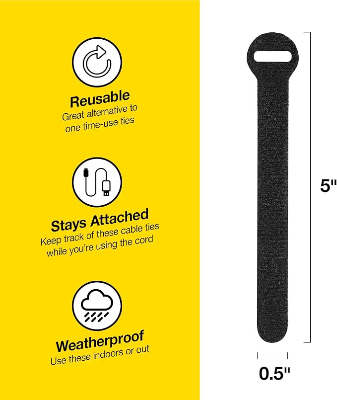 Self-Gripping Cable Ties by Wrap-It Storage, 5 Inch Straps – Reusable Hook and - Image 3