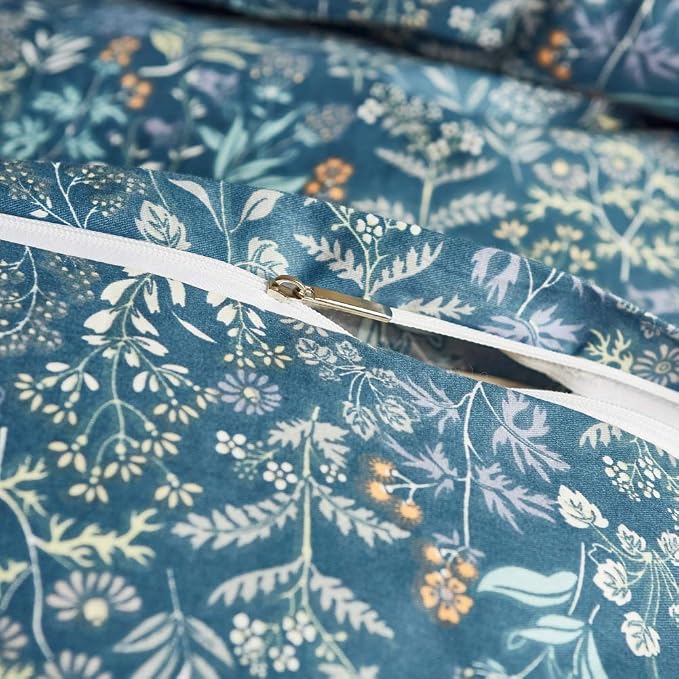 mixinni Floral Duvet Cover Queen Flower Pattern Blue Duvet Cover Set Garden - Image 4