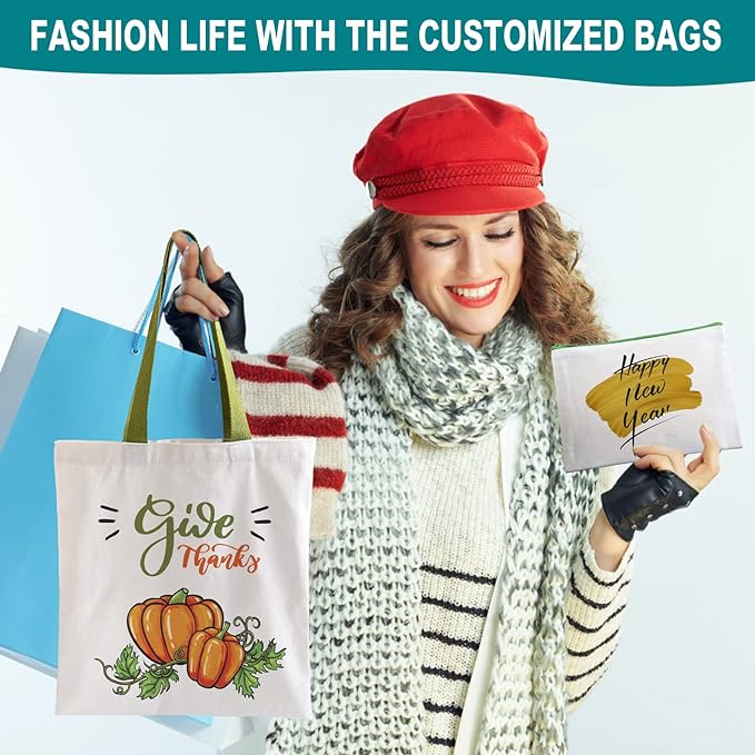 30-Pack Sublimation Blanks Tote Bags, 15 Canvas Tote & 15 Makeup Bags | - Image 4