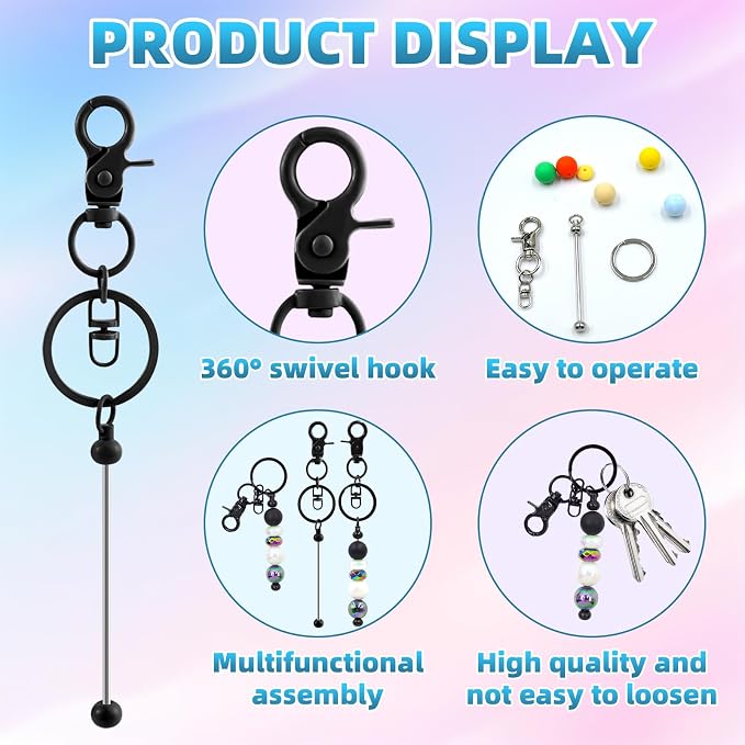 20 Pcs Beadable Keychains Bulk Kit – DIY Keychain Making Supplies - Image 3