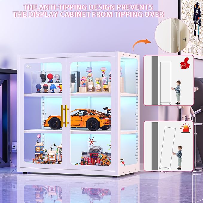 34" Display Cabinet with Glass Doors, 4-Tier Curio Cabinet with Many Color - Image 8