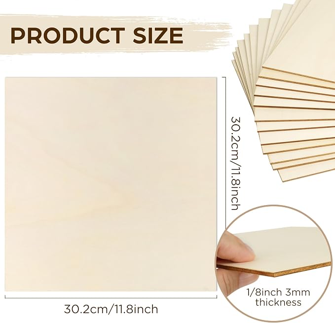 LotFancy Basswood Sheets for Craft, 12 Pack, 3mm Thick Plywood Sheets, - Image 2