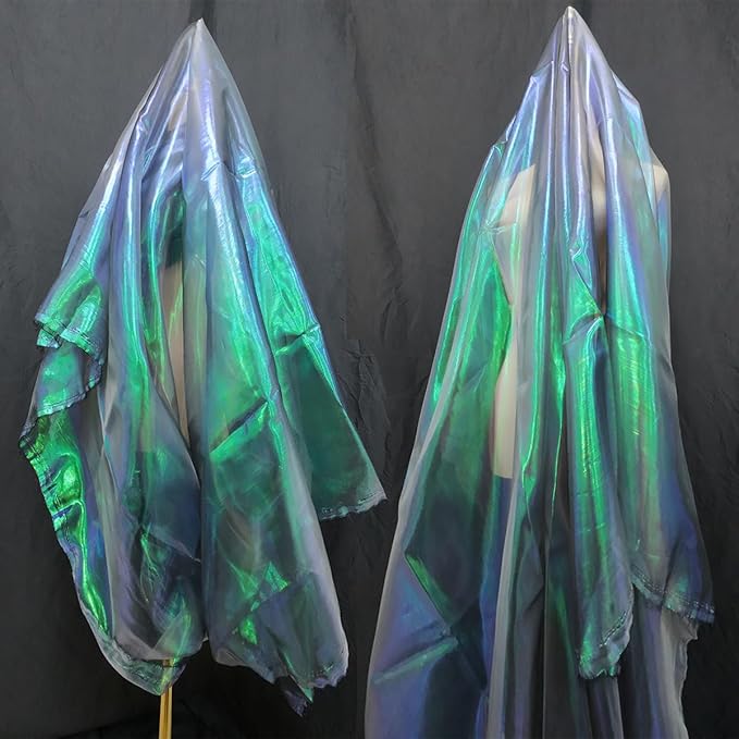 Dark Forest Green Iridescent Organza Fabric - Image 5