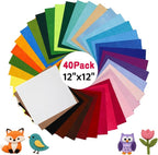 40 Pack Thin Felt Fabric Sheets 12" x 12" Assorted Colors Squares Felt Fabric by iRFKCIOW