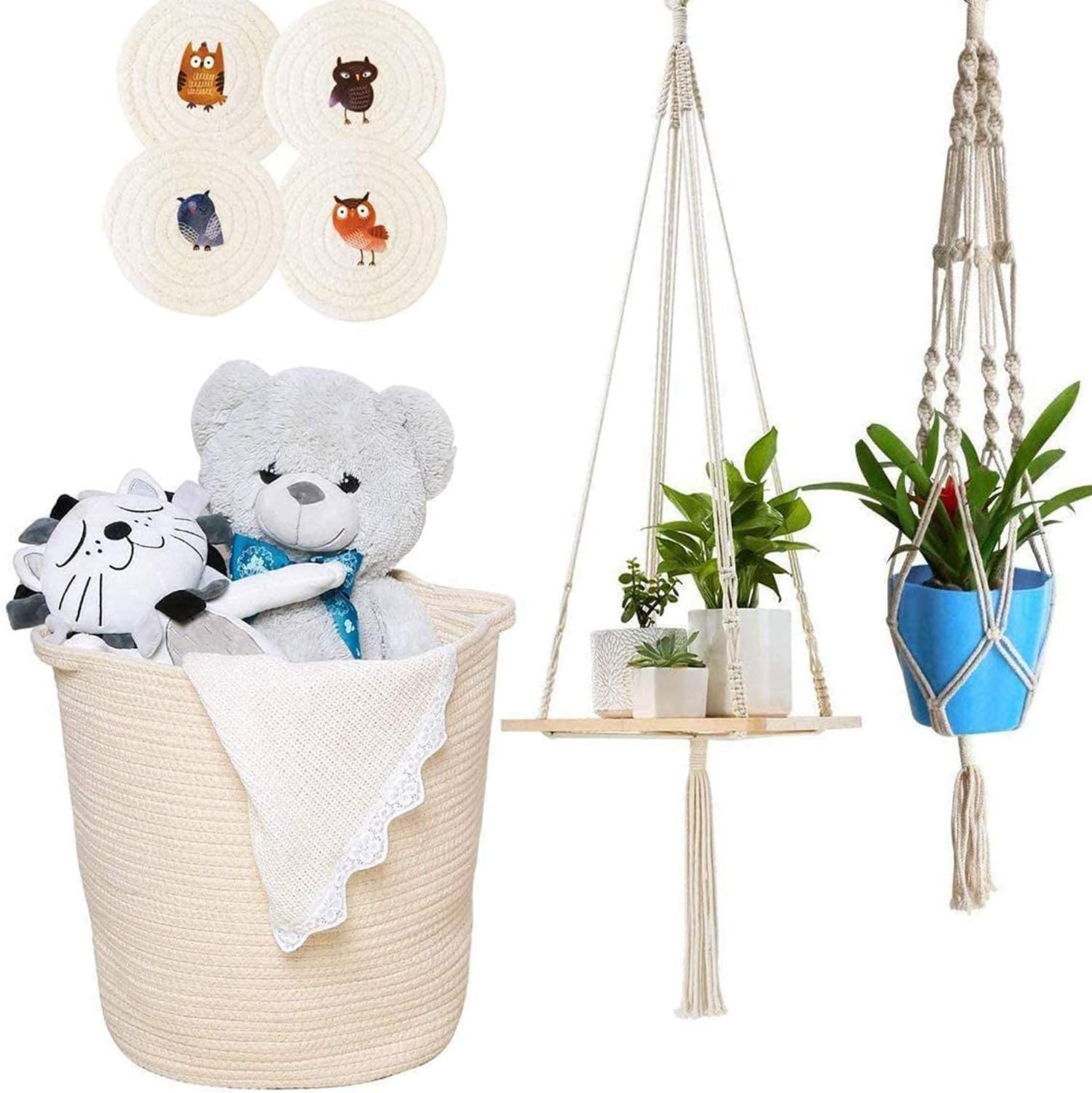 1/4 Inch Natural Cotton Rope, White Craft Rope Clothesline, Used for DIY Rope Baskets, Handicrafts, Candle Wicks, etc, 6MM, 52 Feet.