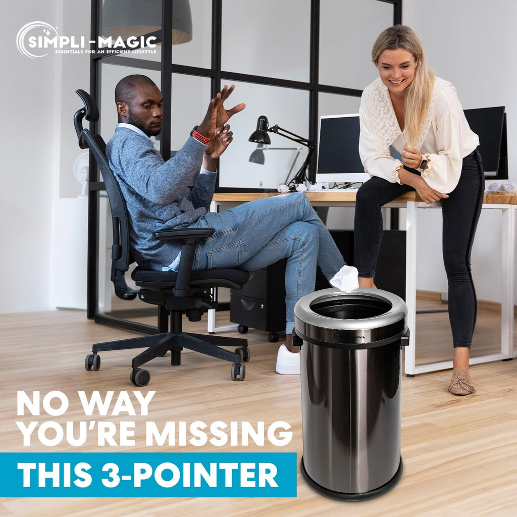 65 Liter / 17 Gallon Open Top Trash Can, Elegant Black Finish