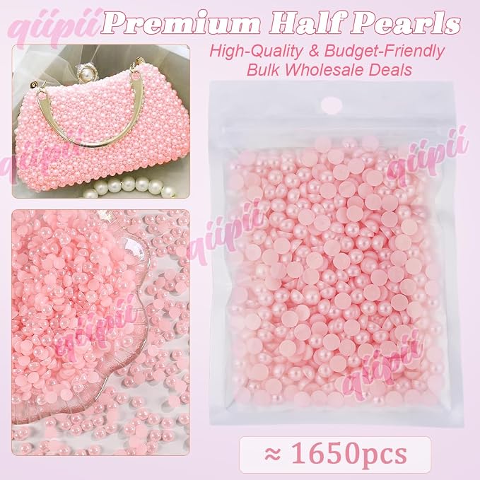 qiipii 1650PCS 5mm Light Pink Round Half Round Pearls - Image 2