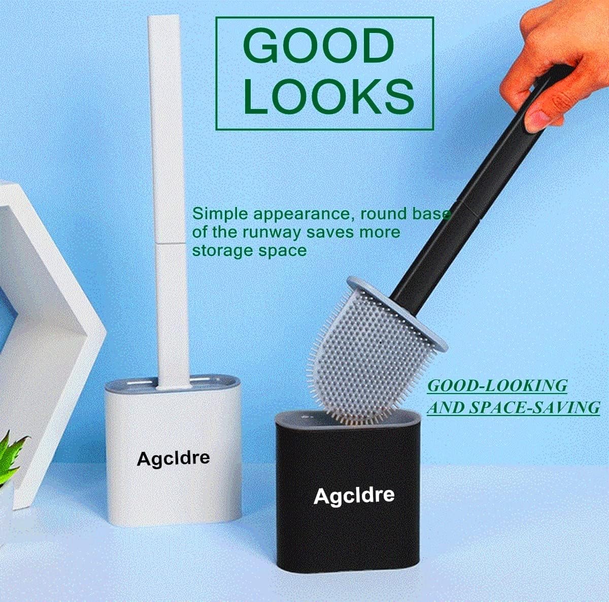 Toilet Brush with Holder Silicone Toilet Brush and Cleaning Brush for Household Bathroom Toliet Brush Set (White,Black)