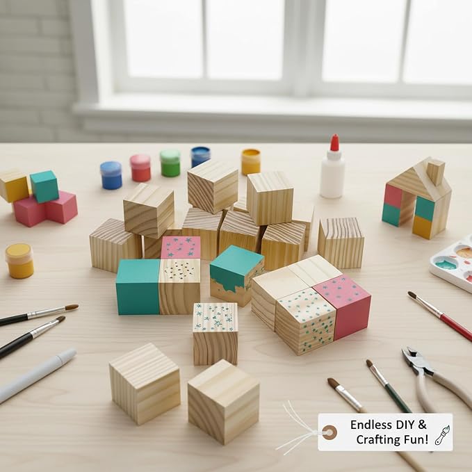 Wooden Blocks for Crafts, Unfinished Wood Cubes, 1.5 Inch Natural Wood Blocks - Image 3