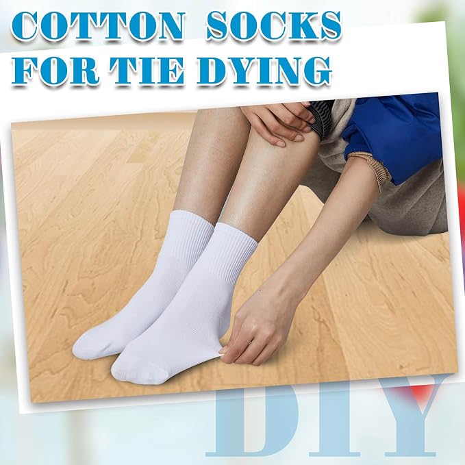 Silkfly White Cotton Socks for Tie Dye White Crew Ankle Socks Tie Dye kit Party - Image 7