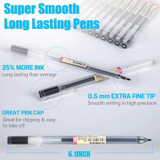 BEIWO Premium Black Gel Pens, Extra Fine Point Pens Smooth Writing Ballpoint - Image 3