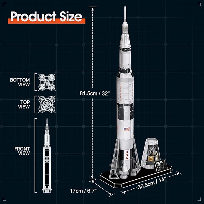 CubicFun NASA Apollo Saturn V 3D Rocket Puzzle Kit, 136 Pieces, Ages 8+ - Image 7