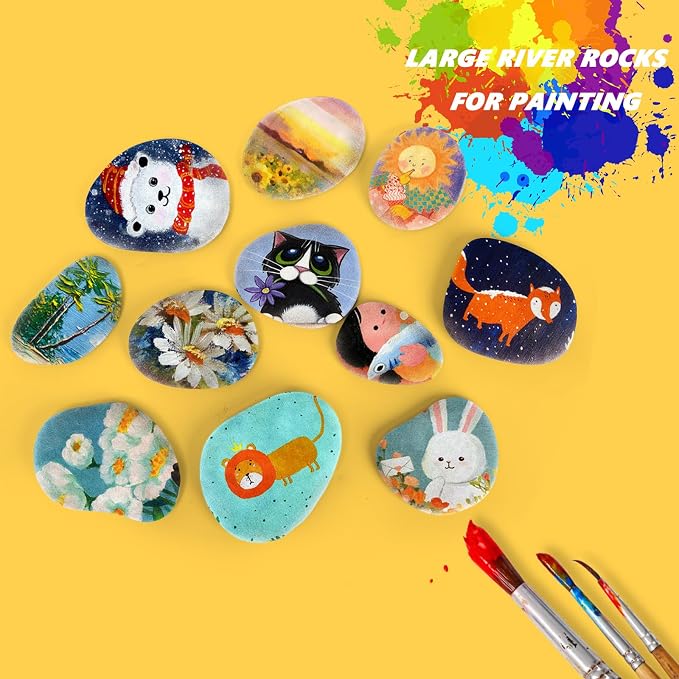 Mezchi 15 Pack Extra Large Flat River Rocks, 3.1-4.7 Inch Smooth Painting Stones - Image 5