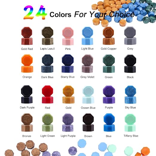 Aottom Wax Seal Stamp Kit with Gift Box, 24 Colors 650 Pcs Beads, Metallic Pen - Image 3
