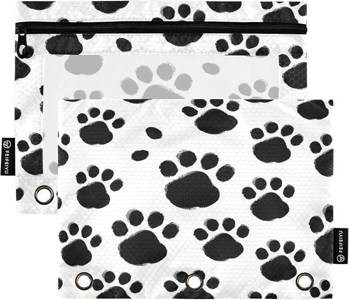 Black Paws Print Pencil Pouch for 3 Ring Binder, 2 Pack Waterproof Pencil Bags by BOENLE-WELCOMEYOURCOMING