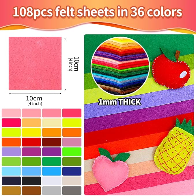IOOLEEM Felt Sheets, 36 Colors, Pre-Cut Craft Felt Fabric Sheets - Image 2